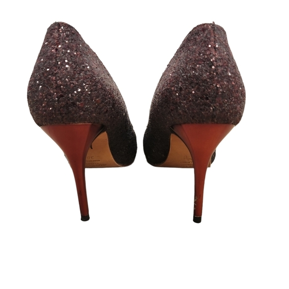 Jimmy Choo Romy Burgundy/Black Coarse Glitter Pointed Toe SZ 38 - Picture 9 of 14